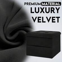 Otomana pequeña con almacenamiento y reposapiés, otomana de terciopelo con almacenamiento y bolsillo lateral, reposapiés negro para sofá, reposapiés plegable para silla, sala de estar y dormitorio, 16 "X 12" X 12 " - Negro - Ver 6