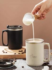 1 pezzo tazza in acciaio inossidabile con coperchio, tazza da caffè da 450ml a doppia parete, tazza da viaggio termica con coperchio scorrevole anti-fuoriuscite, nero/grigio/bianco