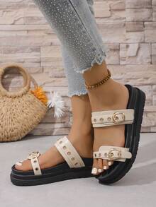 2025 Spring New Plus Size Women's Sandals, European And American Style Platform Outdoor Beach Sandals - Beige - View 4