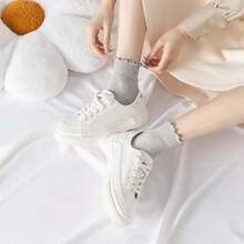 New  6 Pairs Women's Ruffle Socks Cute Ankle Socks Er Soft Breathable Cool Frilly Socks For Mary Jane Sho - Apricot+light Brown+brown+white+milky White+blac - View 6