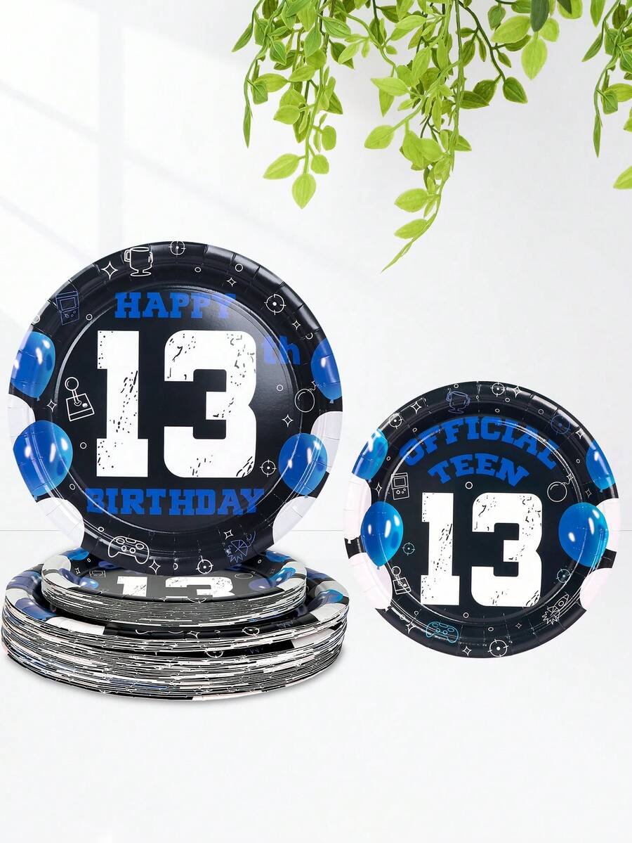 10pcs/20pcs/50pcs Black And Blue13th Birthday Decorations 13th Birthday Paper Plates Birthday Cake Plates Dinner Plates Disposable Official Teenager Blue 13th Birthday Tableware 13th Birthday Party Supplies For Teenager Favors