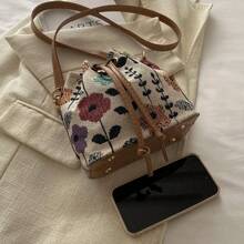 Bolso balde lindo para damas, bolso de mano pequeño y lindo con flores, billetera con flores, mini bolso estético bohemio con bordado, bolso de cordón tipo cubeta con punto de aguja, bolso cruzado mini