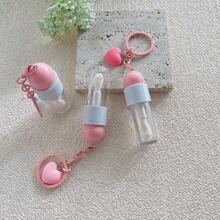 1支4毫升可爱小球盖粉白空唇彩管，带钥匙扣心形吊坠，圆形唇膏，便宜，圣诞礼物，化妆品，化妆工具，廉价商品，礼物，女士礼物，圣诞礼物 - 彩色 - 查看 3