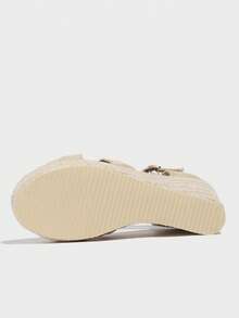 Giày sandal đế xuồng cao gót cho nữ, đế dày, kiểu dáng châu Âu và Mỹ, gót chunky, dệt, thoải mái, màu mơ, thích hợp cho trang phục mùa xuân hè. - Màu be - Xem 9