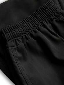 Mens Trousers Popular Casual Slim Fit Solid Color Pocket Cargo Pants Loose Wide Leg Straight Elastic High Waisted Pantalones - 黑色 - 查看 4