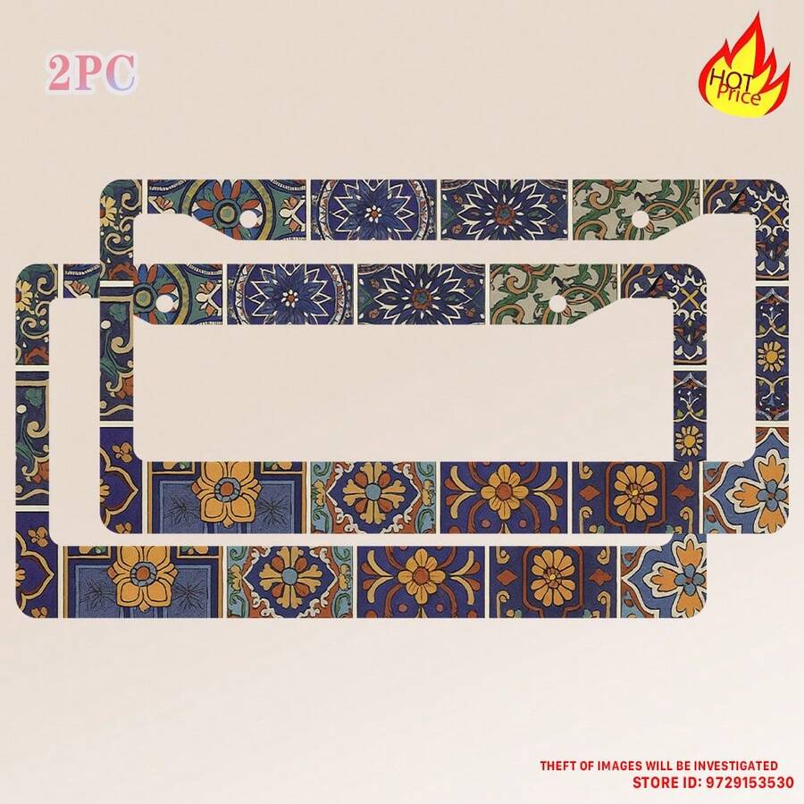 Mexican Tiles License Plate Frames - 2PC Mandala Boho License Plate Frame Women Men, Universal Accessories License Plate Cute Aluminum Car Frames Women Men US Vehicles 12x6inch - 12x6 inch - 查看 1