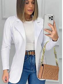 Women's Neoprene Blazer Stylish Formal Jacket - 白色 - 查看 2