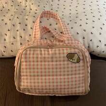 Neceser impermeable de gran capacidad, ligero y de gran apertura para mujer, organizador de maquillaje y cosméticos con asa para accesorios, artículos esenciales y artículos de tocador. - Rojo y blanco - Ver 9
