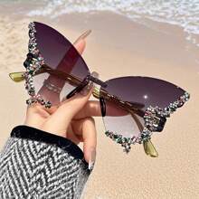Women's Retro Classic Butterfly Shape Diamond Rimless Sunglasses UV Blocking Sunglasses