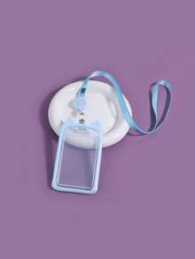 1pc Clear Solid Rabbit Ear Decor Card Holder With Lanyard, Simple Portable Card Holder For Office, School, Student Back To School - Purple - View 12