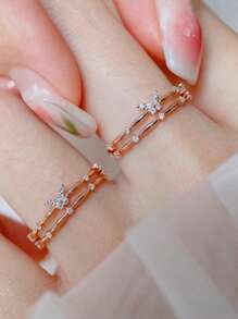 1 pieza Anillo de doble capa elegante de plata de ley 925 con diseño de mariposa y circonita cúbica, joyería de moda para uso diario/fiesta, regalo para mujeres