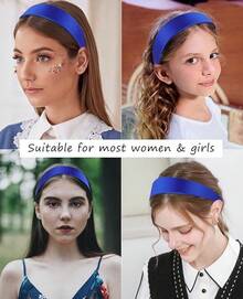 Wecoe Brown Satin Headband Women 1.6 Inch Wide Silk Headband Non Slip Fashion Neutral Colors Plain Hair Band DIY Holiday Hair Accessories For Women Girls Diademas Para Mujer Gifts - 寶藍色 - 查看 2