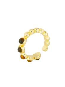 1pc Tiger Eye Stone Ring With Crushed Silver Design, Unique Classy Minimalist Jewelry, Accessory Gift
