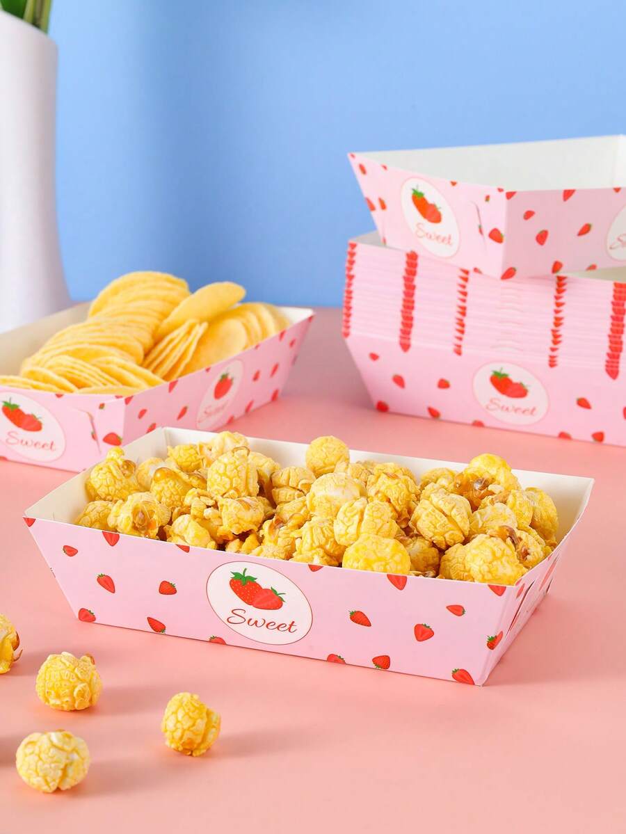 10/24 件草莓主题食品盒、薯条盒、爆米花盒、派对装饰和家庭电影之夜零食盒，适用于午餐盒、面包店、汉堡店 - 彩色 - 查看 1