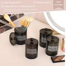 4 Pack Qtip Holder For Bathroom Organizers And Storage, Apothecary Jars With Lids For Home Decor Accessories, Q Tip Dispenser Vanity Makeup Canister For Cotton Swab,, Floss,Hair Clips - Black - View 3
