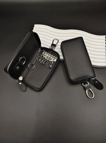 1 pièce Porte-clés multifonction zippé pour voiture, sac à carte porte-clés en PU unisexe à suspendre à la taille pour clés de voiture, clés de porte, cartes, accessoires de voiture d'usage quotidien décontracté, porte-charm scolaire