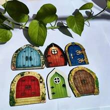 6 件 2D 迷你仙女花园门 - 3.15 英寸高塑料小妖精设计，木质材质，天使主题，装饰艺术风格，户外花园装饰，DIY 魔幻景观，蓝色、棕色、绿色、红色，适合婚礼和 12 岁以上儿童 - 彩色 - 查看 6