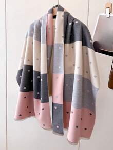 1pc Women Faux Cashmere Multi-Color Patchwork Heart Pattern Jacquard Knit Shawl Cardigan, Thick And Warm For Daily Use - Multicolor - View 2