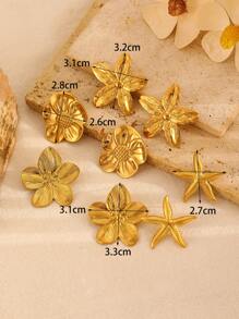 1 Pair Fashionable Unique Elegant Stainless Steel Starfish & Floral Design Stud Earrings For Women, Suitable For Daily Wear, Parties, Gatherings, Gift For Valentine's Day, Mother's Day