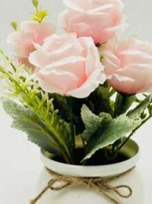 1pc Lifelike Delicate Rose Potted Plant, Suitable For Living Room Decor