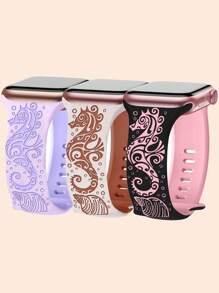 Band Compatible With Apple Watch Bands For Women 40mm 41mm 38mm 42mm 44mm 45mm 46mm 49mm, Engraved Cute Pattern Silicone Dressy Strap For I Watch Series 10 9 8 7 6 5 4 3 2 SE Ultra
