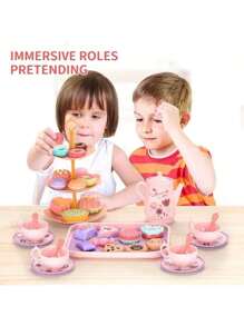 42/22 pièces Set de jeu de thé de princesse - Théière et desserts en plastique pour enfants - Jeu d'imagination pour les filles de 3 à 6 ans, Set de thé pour tout-petits, Tasse à thé pour enfants, Théière jouet