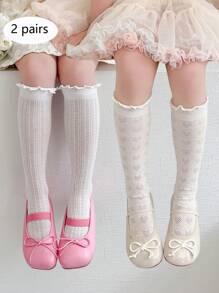 2 pares de calcetines hasta la pantorrilla de malla transpirable con adorno de encaje estilo princesa, calcetines cómodos y versátiles con repelente de insectos para estudiantes