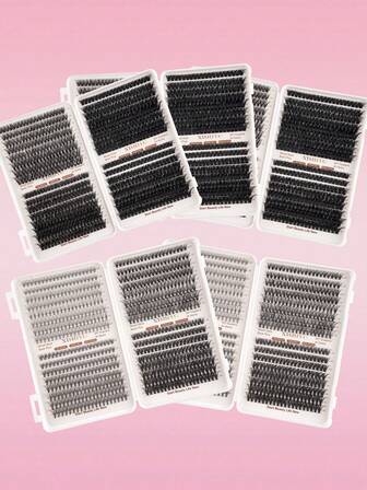 640pcs/Set Single Cluster False Eyelashes, High Volume, 10D+20D+30D+40D+50D+60D+80D+100D, 10-16mm Mixed Length, Single Lash, Thick & Fluffy Natural Look, Suitable For DIY Lash Extension Beginners, Self-Adhesive, Segmented, Long-Lasting, 640/448/616/560/570pcs
