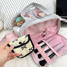Large Capacity Waterproof Toiletry Bag,Travel Lightweight Large Wide-Open Travel Bag For Women, Puffy Cosmetic Makeup Bag Organizer With Handle For Accessories,Essentials, Toiletries - Xám - Xem 3