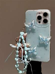 Funda de teléfono suave con diseño estético de mariposas 3D y lunares, compatible con iPhone 16 14 15 13 11 12 Pro Max 16 15 14 Plus, con carcasa trasera con pulsera con corazón precioso