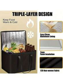 Insulated Bags And Cooler Bag For Food Delivery, Collapsible Cooler, Reusable Shopping Bags For Groceries With Zipper, Foldable, Heavy-Duty, Stands Upright