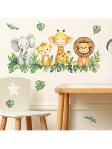 丛林动物火车儿童房墙贴 - 狮子、大象和老虎的卡通冒险 | 可移除育儿室贴纸，适用于游戏室和卧室的教育性剥离和粘贴装饰 - 彩色 - 查看 8