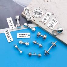 Juego de 10/32 piezas surtido de dijes de equipo de fitness de aleación con acabado plateado antiguo, adecuado para hacer collares, aretes, llaveros y accesorios de joyería DIY