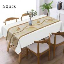 1pc/50pcs Versatile Elegant Bohemian Style Printed Polyester Tablecloth, Suitable For Kitchen, Dining Room, Holidays, Party, Easy To Clean And Durable Rectangular Tabletop Decor, Party Tablecloth, Modern Dining Table Cloth
