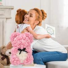 Rose Bear With Transparent Box Presents For Mom Hand Made Flower With Ribbon Boxes For Valentine's Day