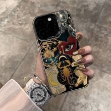 1 pieza Funda de teléfono con diseño de cielo estrellado y ojos de luna en negro mate, funda protectora de diseño personalizado compatible con iPhone 16 Pro Max, 15/14 Plus, 13, 12, 11, a prueba de agua, a prueba de golpes y resistente a arañazos