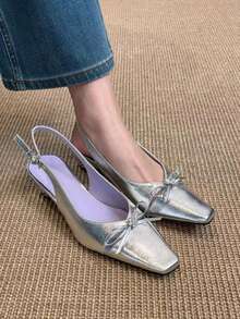 法式蝴蝶结包头高跟凉鞋，踝带粗跟鞋，夏季女鞋