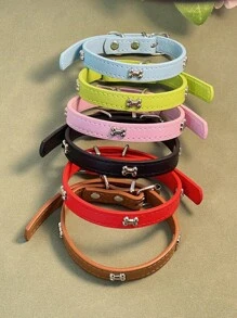 1pc Bone Metal Decor Pet Collar, PU Collar, Necklace, Adjustable Candy Color Won't Hurt Fur Dog Collars, Cat Collars, Pet Collar Suitable For Different Sized Pets