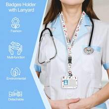 1 件（徽章夹 + 挂绳 + 卡套）多功能护士证件夹，配有可伸缩徽章卷轴、可拆卸横向卡套、护士/教师/医务人员证件夹、护士节礼物 - 彩色 - 查看 4