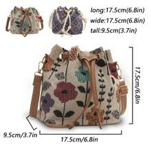 Bolso balde lindo para damas, bolso de mano pequeño y lindo con flores, billetera con flores, mini bolso estético bohemio con bordado, bolso de cordón tipo cubeta con punto de aguja, bolso cruzado mini