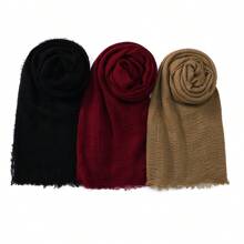 3 buc/set femei culoare solidă eșarfă musulmană încrețită eșarfă hijab casual set