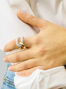 Ewell Chunky Luxury Elegant 925 Sterling Silver 18k Gold Plated Double Layer Twist Two Sided Zirconia Rings For Women Daily Wear - Luxury  Rings - View 7