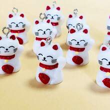 2件/6件可爱3D招财猫树脂吊坠耳环项链钥匙扣DIY珠宝制作 - 彩色 - 查看 4