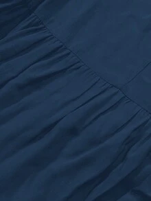 女士大码休闲宽松V领纯色连衣裙，优雅夏季款 - 寶藍色 - 查看 6