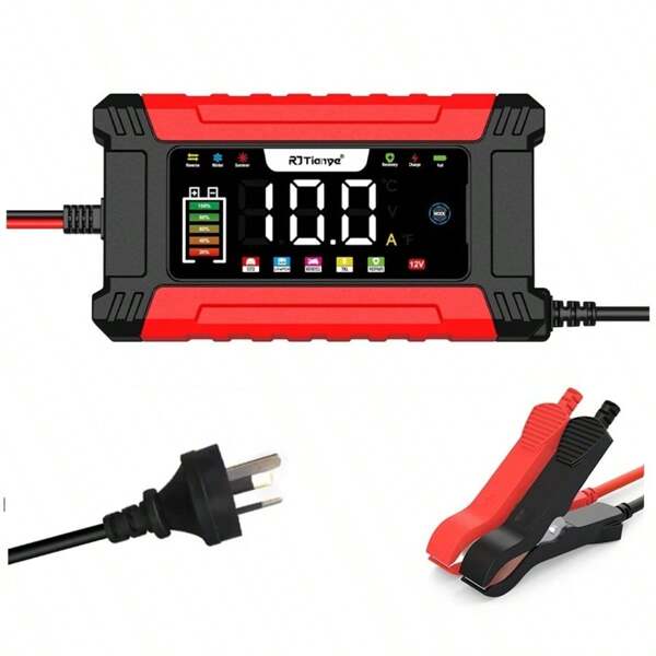 RJTianye 12V10A vollautomatisches smartes Autobatterie-Ladegerät, Batterieerhaltungsladegerät und Entschwefler