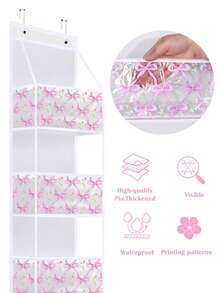 1pc Pink Hanging Storage Bag, 4-Tier Room Organizer Rack, Transparent Plastic Pockets On Back, Unique Bow Pattern Storage Rack, Suitable For Nursery, Dolls, High Capacity Storage, Applicable To Wardrobe, Bedroom, Bathroom, Office, Dorm And Other Necessities - Multicolor - View 11