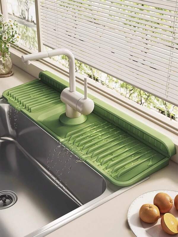 Alfombrilla de silicona para el drenaje del fregadero, protector contra salpicaduras del grifo de la cocina, almohadilla de drenaje con borde estrecho y pendiente extendida para el fregadero