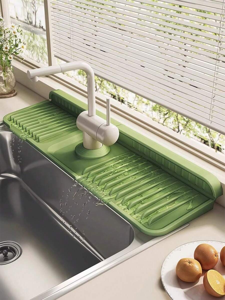 Alfombrilla de silicona para el drenaje del fregadero, protector contra salpicaduras del grifo de la cocina, almohadilla de drenaje con borde estrecho y pendiente extendida para el fregadero