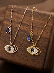 1 Collier œil de Diable Mode Acier au Titane Strass Bleu Chaîne Clavicule Style Chaud Européen et Américain Design Personnalisé Mode Température Sentiments Haut de Gamme Porté au Quotidien par les Femmes