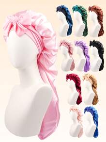 1 件女士长缎仿丝蝴蝶结睡帽，大号辫子卷发睡帽，适合睡眠和日常美容使用 - 彩色 - 查看 1